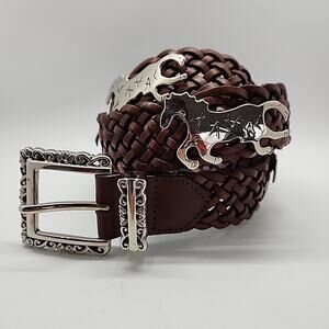 Womens 30-32 Braided Western Belt Metal Horses Equestrian Cowgirl Rodeo Ranch